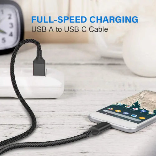 Vista 6 de Cable USB tipo C, paquete de 3 (10 pies+6.6 pies + 3.3 pies) USB A a USB-C 3.1A cable de carga rápida para iPhone 17 16 15 Pro Max Galaxy S25 FE S25