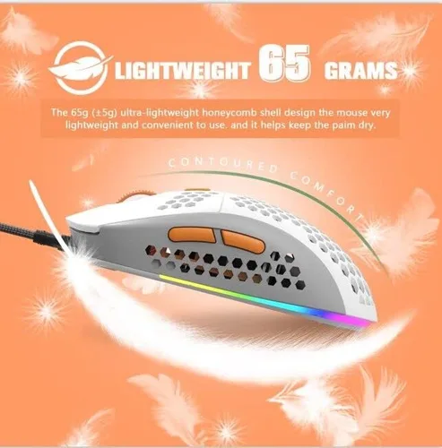 Vista 4 de ZIYOU LANG Ratón para juegos RGB con cable, 65G ligero de panal ultraligero con sensor de alta precisión 6400DPI, 6 botones programables USB