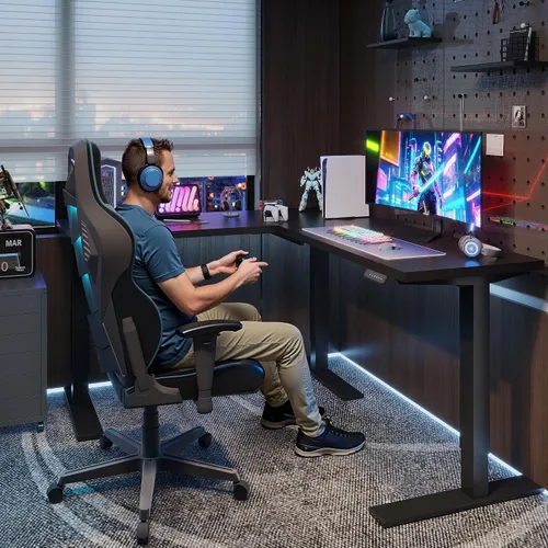 Vista 5 de SANODESK Marco de Escritorio Eléctrico Ajustable en Altura con Forma de L de 3 Patas, Soporte hasta 99.8kg, Marco Ergonómico de Escritorio de Pie