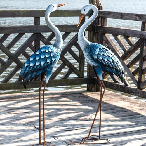 Vista 7 de Kircust Estatuas de Garza Azul para Exteriores Esculturas de Garza de Jardín de Metal, Arte de Patio de Pájaros Grande 47-48 Pulgadas, Juego de 2