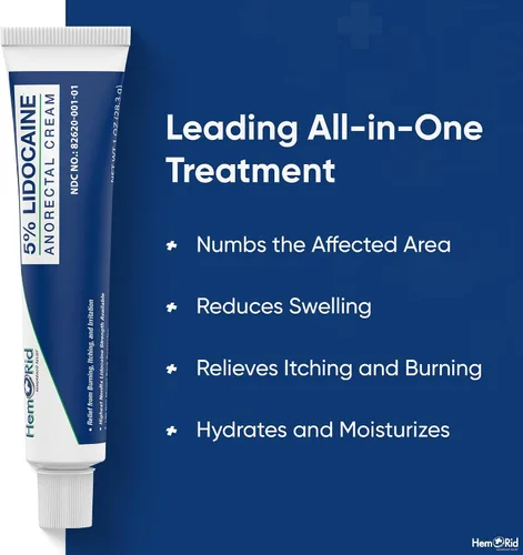 Vista 10 de Crema de lidocaína de máxima resistencia HemRid para el manejo del dolor. Solución rápida para hemorroides con 5% de lidocaína. Efecto instantáneo