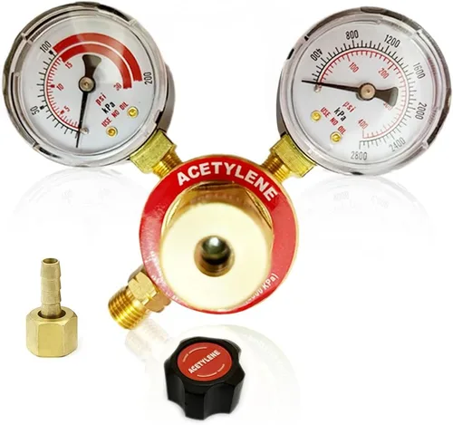 Vista 6 de Medidores de gas de soldadura duales, oxígeno (CGA-540) acetileno (CGA-200) Combo de reguladores (2 unidades), kit completo de latón para tanques