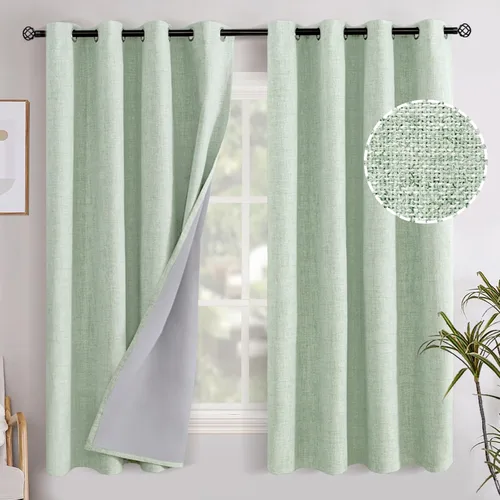 Vista 103 de YoungsTex - Cortinas opacas de lino para dormitorio, oscurecimiento de la habitación, cortinas con textura de lino, paneles con aislamiento térmico