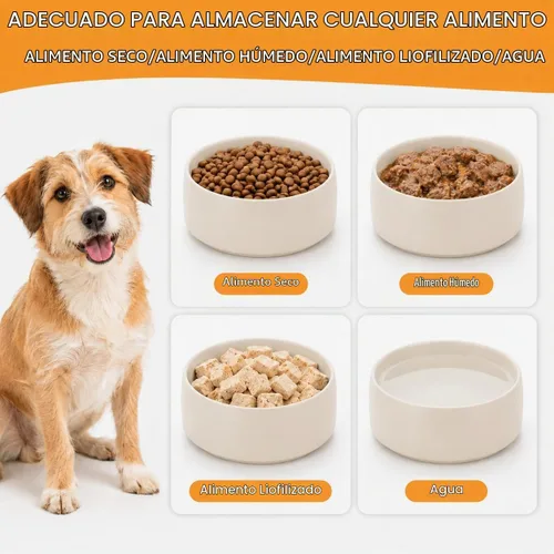 Vista 5 de Juego de 2 cuencos de cerámica para perros, 1.5 + 6 tazas, cuencos para alimentos y agua, a prueba de derrames, antideslizantes, para razas pequeñas