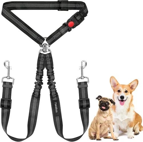 Vista 8 de Cinturón de seguridad para perros Pawaboo para coche, cinturón de seguridad para mascotas con reposacabezas y doble correa, 360° sin enredos para 2