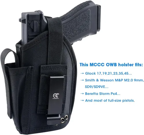 Vista 3 de Funda compacta OWB para pistolas con linterna o láser, transporte diario para mano derecha, accesorios universales