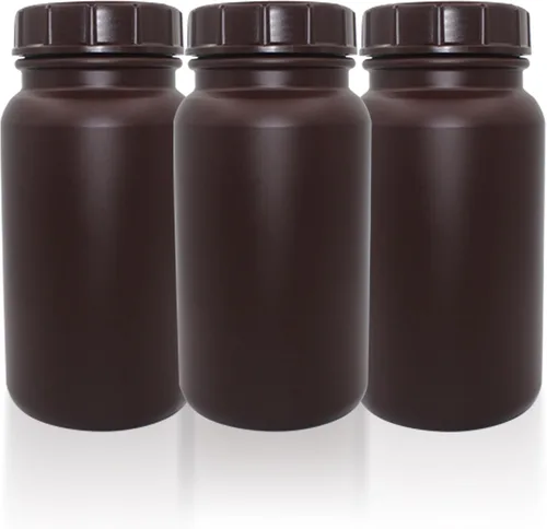 Vista 8 de Dutiplus Botella de reactivo ámbar de boca ancha HDPE de grado de laboratorio para aulas de laboratorios o almacenamiento en casa, capacidad de 0.1
