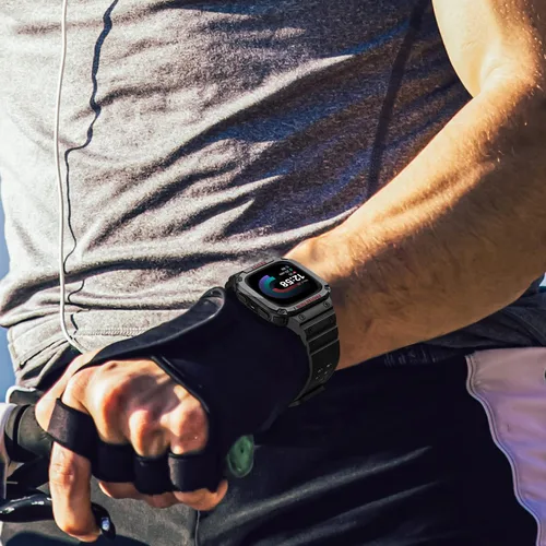 Vista 7 de Bandas Fintie con Estuche Compatible con Fitbit Versa 4/3/2/1/Versa Lite/Fitbit Sense 2/Sense, Estuche Protector con Correa Banda Deportiva Negro
