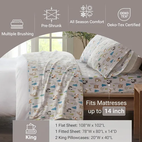 Vista 296 de Sleep Philosophy - True North - Juego de sábanas de franela, 100% de algodón, cómodo, bonito y muy suave, con bolsillo elástico que se adapta a