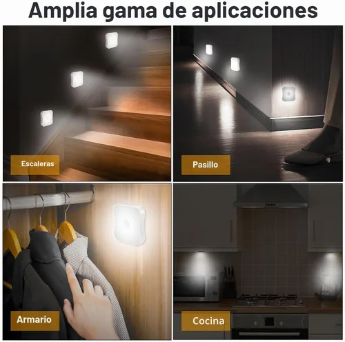 Vista 5 de Luz recargable con sensor de movimiento para interiores, luces de escalera recargables, lámpara de noche a batería, inalámbrica, se pega en Blanco