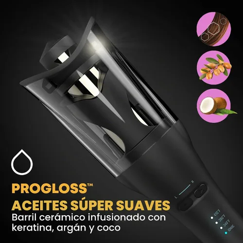 Vista 2 de Revamp Progloss Hollywood - Plancha rizadora automática de brillo avanzado con chorros iónicos dobles hidratantes, barril de cerámica infundido