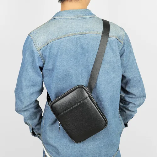 Vista 3 de NIUCUNZH Monederos y bolsos de hombre pequeños, mini mensajero de cuero genuino y bolso de hombro para hombres con muchos bolsillos con cremallera