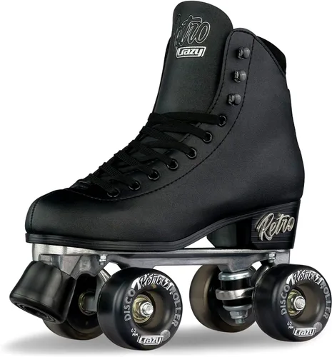 Vista 13 de Crazy Skates Retro Roller Skates Adjustable or Fixed Sizes Classic Quad Skates for Men, Women and Girls Negro (ajustable)