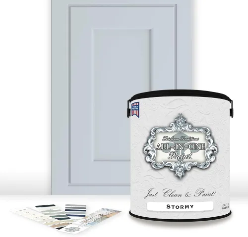 Vista 127 de Pintura TODO EN UNO, Abbey (gris cálido), Muestra de 8oz - Pintura duradera para gabinetes y muebles. Imprimación y capa superior incorporadas,