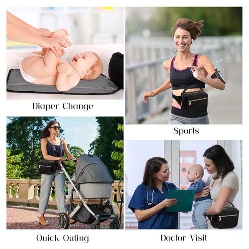 Vista 6 de printe Bolso pequeño para pañales con cambiador portátil, bolsa de cintura para mujer con bolsillo para toallitas para viajes, paquete divertido