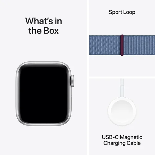 Vista 8 de Apple Watch SE (2.ª generación) [GPS 1.575 in] Smartwatch con caja de aluminio plateado con bucle deportivo azul invierno. Monitor de fitness