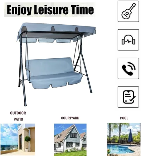 Vista 6 de Juego de funda para toldo de columpio para patio, impermeable, 210D, 3 asientos, de repuesto, funda superior y funda de asiento para silla