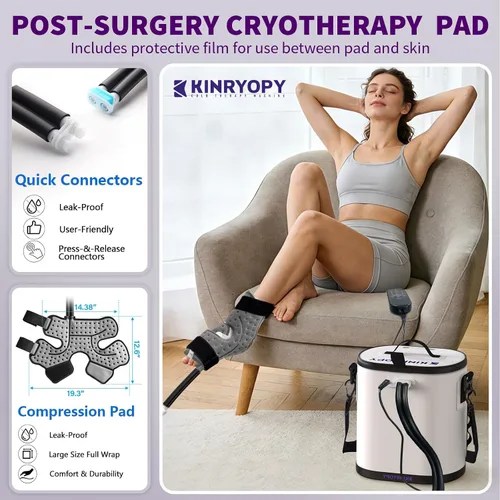 Vista 4 de Máquina de terapia de frío con temporizador programable, máquina de hielo portátil para tobillo después de la cirugía, sistema de recuperación