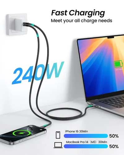 Vista 4 de Silkland Cable USB 4 para Thunderbolt 5 de 10 pies/3M, transferencia