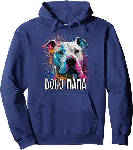 Vista 5 de Sudadera con capucha colorida Splash Art Dogo Argentino Mama Retrato Cachorro, Negro