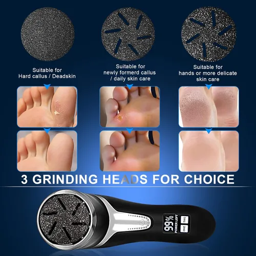 Vista 6 de Removedor eléctrico de callos para pies con vacío, kit de herramientas profesionales de pedicura, lima de pies recargable e impermeable