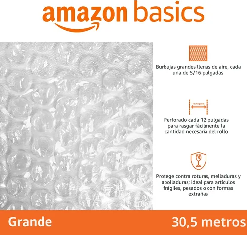 Vista 2 de Amazon Basics Material de embalaje de envoltura de amortiguación de burbujas para artículos frágiles, rollo de 12 pulgadas x 100 pies de largo