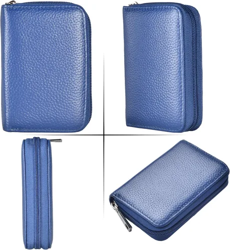 Vista 6 de Easyoulife billetera para tarjetas de crédito de cuero auténtico con espacio para 26 tarjetas