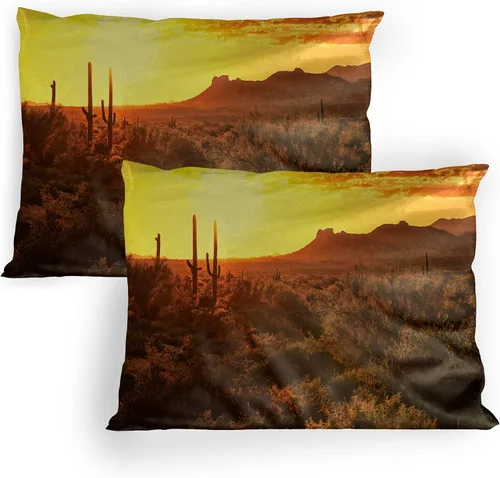 Vista 29 de Lunarable Nature Pillow Sham Set of 2, Sunset in a Winter Park Russia Sun Rays Through Trees Pathway to Forest, Quality Microfiber Bedding Item for
