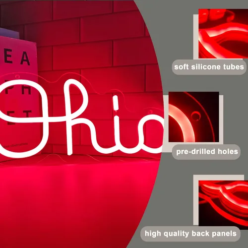 Vista 2 de Ohio State - Letreros de neón para decoración de pared, letreros LED de Ohio regulables para decoración de bar, dormitorio, decoración
