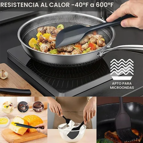 Vista 5 de Juego de espátulas de silicona resistente al calor, espátula de goma de grado alimenticio, 6 piezas, color negro Negro (balck)