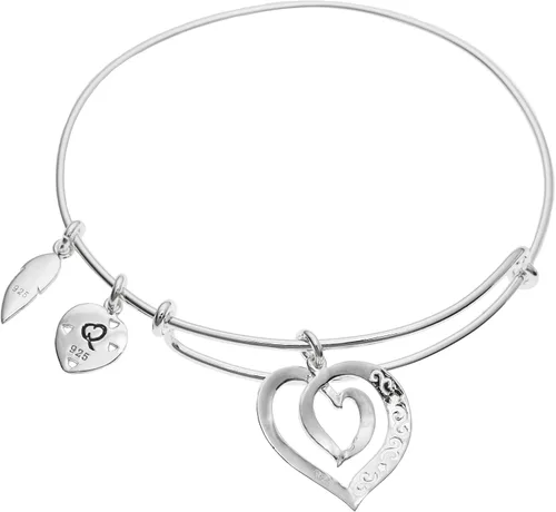 Vista 3 de Qina C Pulsera ajustable de plata de ley con dije colgante de hoja de corazón para madre e hija, Plata de ley Plata