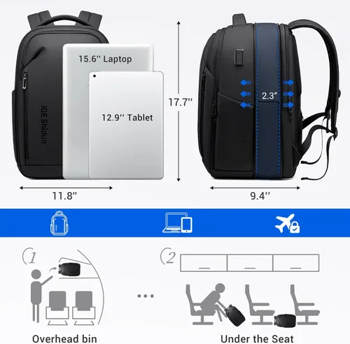 Vista 2 de Mochila de viaje para laptop expandida, Negro, Grande, Mochila expandida Travel-Friendly, Interior Compression Straps, Water-Resistant 1800D