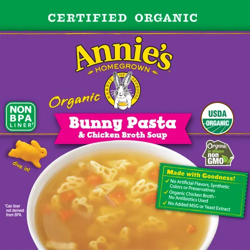 Vista 2 de Annie's - Sopa orgánica de pasta con forma de conejito y caldo de pollo, 14 onzas