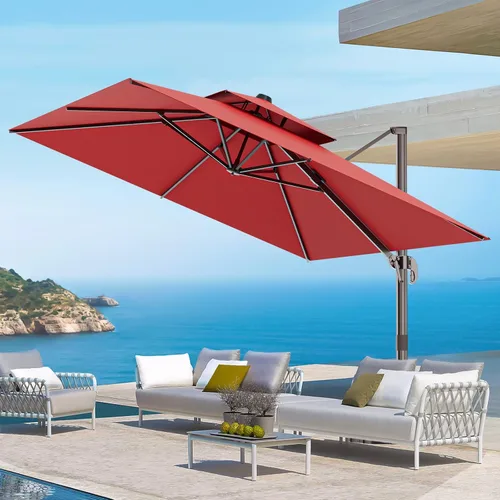 Vista 83 de Sombrilla de 10 x 13 pies para exteriores, sombrilla grande rectangular con viga voladiza, resistente, con rotación de 360°, sombrilla con Beige