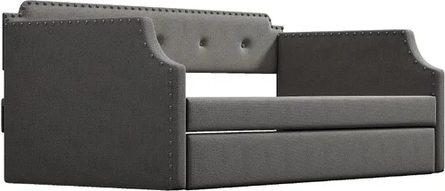 Vista 5 de Sofá cama tapizado de tamaño individual con nido, soporte de listones de madera, sofá cama con marco tapizado, gris