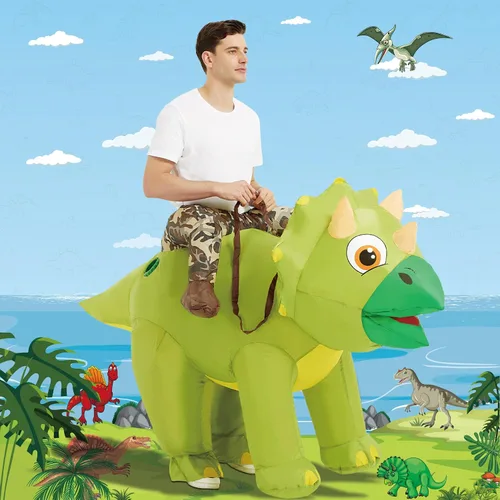 Vista 2 de GOOSH Inflatable Dinosaur Costume Adult Halloween Blow up Triceratops Costumes Women Man Funny Riding Dinosaur Cosplay