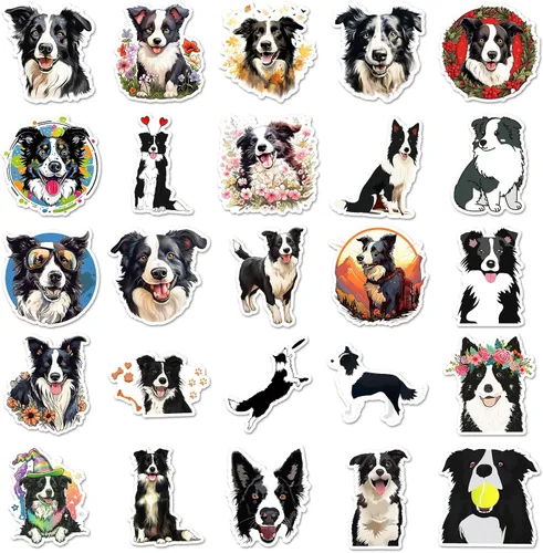 Vista 3 de 50 calcomanías para perros Border Collie, lindas calcomanías de vinilo impermeables para decoración de laptop, botella de agua, teléfono, ventana