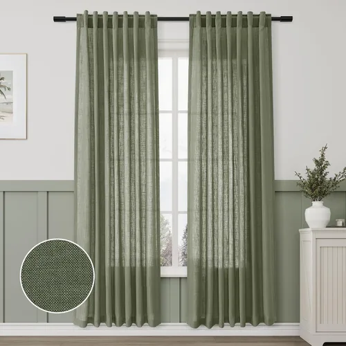 Vista 80 de Aersas Aqua Green Linen Curtains 84 Inches Long 2 Panels Set Back Tab Rod Pocket Living Room Curtain Farmhouse Rustic Light Filtering Hook Drapes