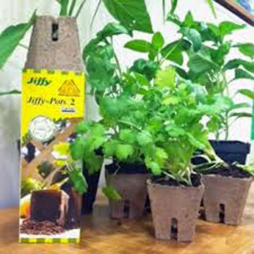 Vista 2 de Jiffy Pot, cuadrado individual, 3.0 "x 3.0", paquete, macetas, 10 celdas, biodegradable