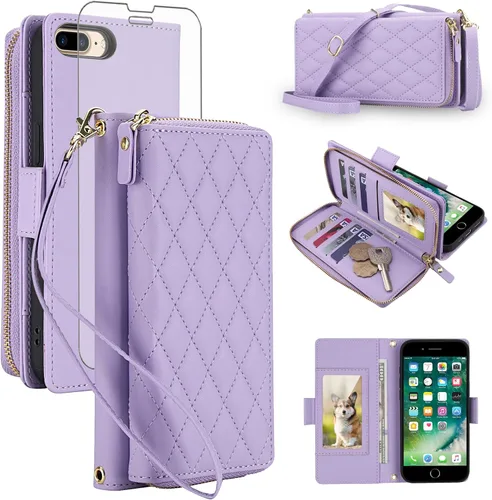 Vista 22 de Asuwish Funda compatible con iPhone 6/6s/7/8/SE 2020 2022 con cremallera y bloqueo RFID, protector de pantalla, correa cruzada i6 i7 i8 7s 8s SE2020