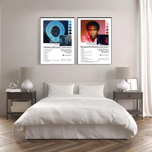 Vista 2 de BATWHO Un set de 2 pósteres de Childish Gambino Awaken My Love Because The Internet en lienzo para pared sin marco: 30x45cm(12x18pulgadas)