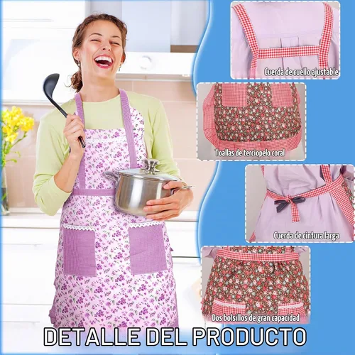 Vista 2 de Zhanmai 3 Pcs Floral Aprons for Women with Pockets