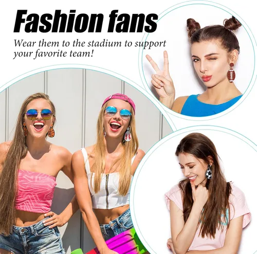 Vista 2 de 4 pares de aretes de fútbol con cuentas, balón de fútbol, baloncesto, fútbol, béisbol, deportes, aretes colgantes para mujeres, juego deportivo