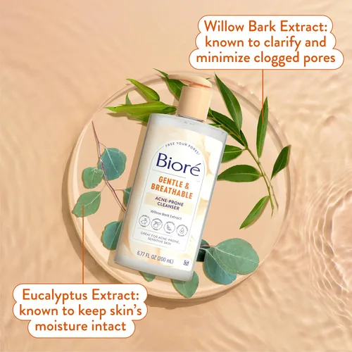 Vista 4 de Biore - Limpiador facial suave y transpirable para acné, limpiador facial suave para pieles sensibles y propensas al acné, impregnado con extracto