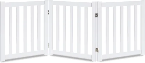 Vista 11 de LZRS Puerta para perros de madera independiente plegable de 2 paneles para interiores – Madera dura sólida de 24" de alto, puerta de seguridad