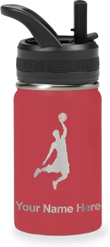 Vista 29 de LaserGram Botella de agua personalizada de 32 onzas, Basketball Slam Dunk Man (azul oscuro)