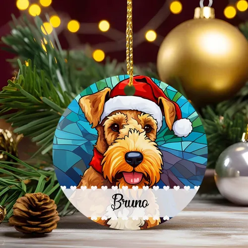 Vista 4 de Airedale Terrier - Adorno de Navidad para perro, regalo para Acción de Gracias, perros personalizados con sombrero de Navidad, adornos de Airedale