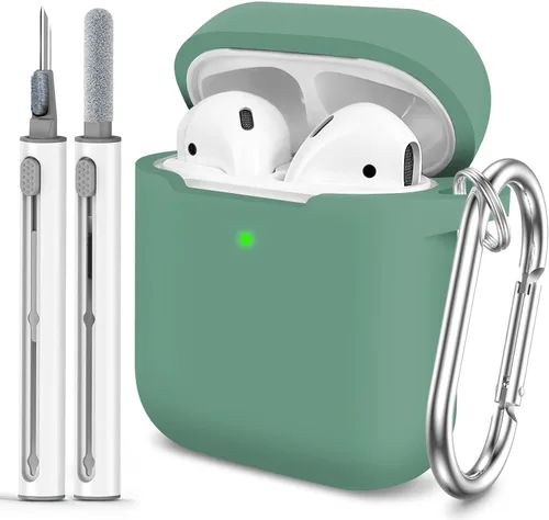 Vista 12 de Funda Protectora para AirPods 1/2, viene con kit de limpieza, funda protectora de silicona suave con hebilla, compatible con estuche de carga