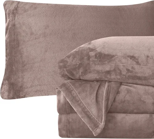 Vista 30 de Elegant Comfort - Juego de sábanas de franela de terciopelo de lujosamente suave de 4 piezas para las fiestas - Calidad premium - Juego de sábanas