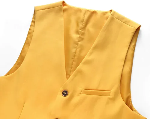 Vista 3 de UNINUKOO Chaleco de traje para hombre, ajustado, vestido formal, chaleco casual de cuatro botones, chaleco de traje de esmoquin
